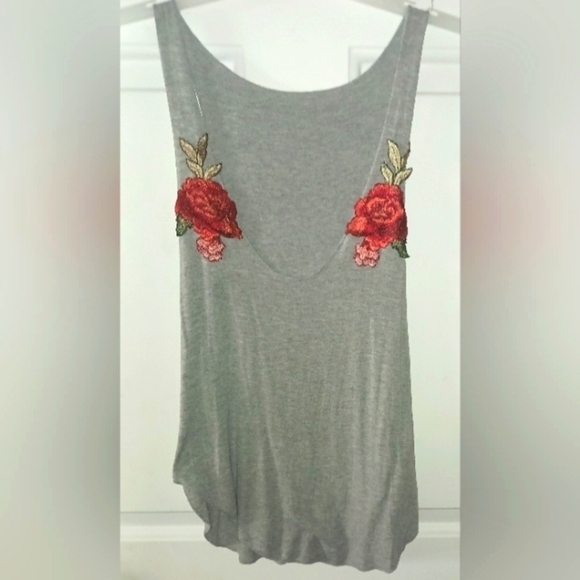 Lanshifei Gray Rose Embroidered tank/Sz XL - Picture 1 of 4